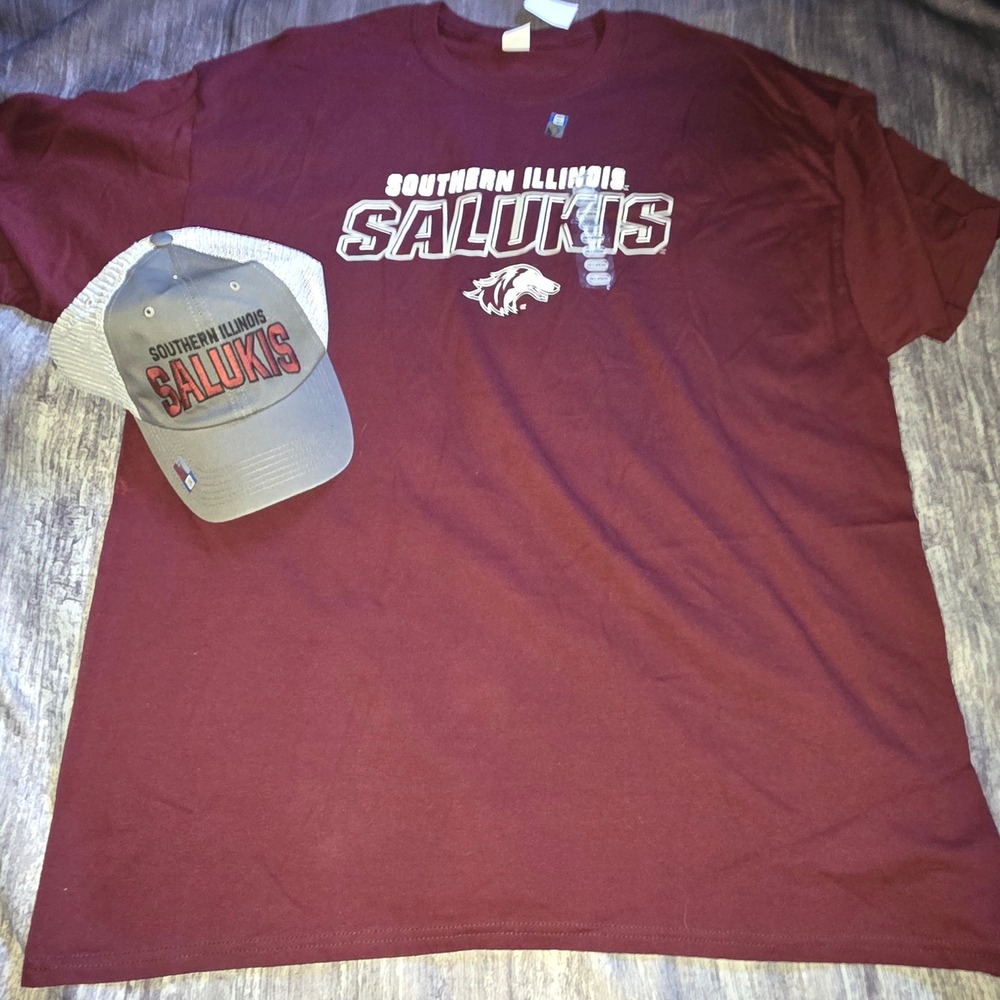 Southern Illinois Salukis Hanes T-Shirt 2XL & Snapback Trucker Hat Bundle Maroon